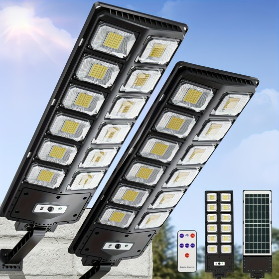 One Solar Street Light Designed for Outdoor Use, Featuring Waterproof Capabilities, a Brightness of 6500K And 3000 Lumens, Equipped with 504/144 Leds. This Solar Parking Lot Light Comes with a Foldable Bracket And Functions As a Solar Floodlight Wit